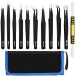 11-Piece Precision ESD Tweezers Set with Bag