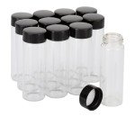 12 Pack Clear Glass Vials with Black Caps