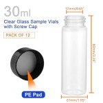 12 Pack Clear Glass Vials with Black Caps