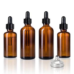 Amber Glass Dropper Bottles with Funnels, 4 Pcs