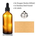 4 Pack 100ml Dark Amber Dropper Bottles