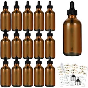 16 Pack Amber Glass Boston Bottles with Droppers
