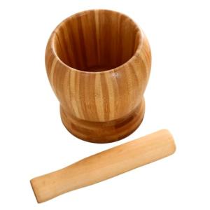 Bamboo Mortar and Pestle Set for Kitchen Use