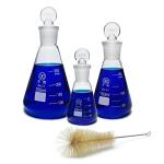 HUAOU 3pc Glass Erlenmeyer Flask Set with Stopper