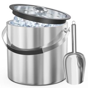 Stainless Steel Insulated Ice Bucket with Lid and Scoop