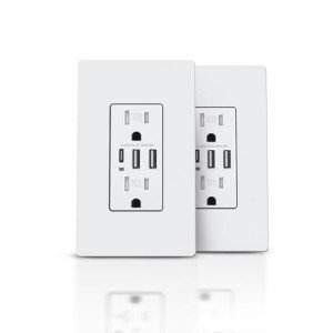 TOPELER 6.0A USB Wall Outlet - 2 Pack