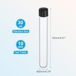 30ml Clear Glass Test Tubes with Plastic Cap - 10pcs