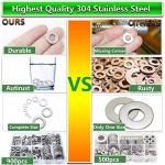 Stainless Steel Flat Washers Assortment Kit - 900pcs