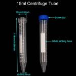 15ml Conical Centrifuge Tubes, 100 Pack