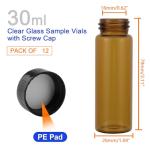12-Pack 30ML Amber Glass Bottles with Caps