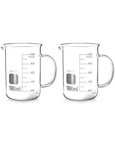 QWORK 1000ml Borosilicate Glass Beaker Mugs - 2 Pack