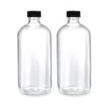 16 oz Clear Glass Boston Round Bottles (2 Pack)