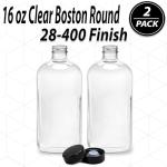 16 oz Clear Glass Boston Round Bottles (2 Pack)