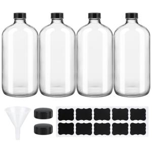 4 Pack 32 oz Clear Boston Round Glass Bottles