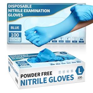 Blue Nitrile Exam Gloves, Powder-Free, 100 Pcs