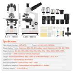 VEVOR Trinocular Microscope with LED, 40X-5000X Magnification
