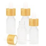 4 Pack Frosted Glass Dropper Bottles with Bamboo Lids