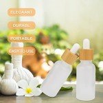 4 Pack Frosted Glass Dropper Bottles with Bamboo Lids
