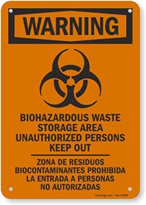 Biohazard Waste Storage Area Bilingual Sign - 7" x 10