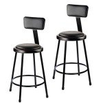 Black Vinyl Padded Stools with Backrest - 2 Pack