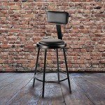 Black Vinyl Padded Stools with Backrest - 2 Pack