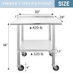 HALLY Stainless Steel Prep Table with Wheels 24x30