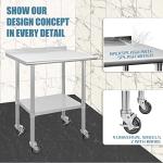 HALLY Stainless Steel Prep Table with Wheels 24x30