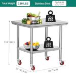YITAHOME 30" Stainless Steel Work Table with Wheels