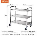 VEVOR 3-Tier Rolling Utility Cart with Brake Wheels