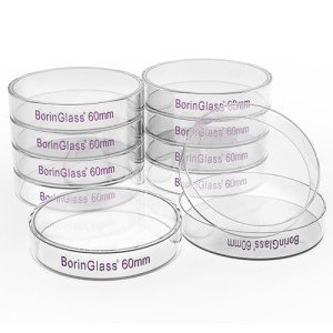 BorinGlass Autoclavable Glass Petri Dishes, 10-Pack
