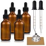Amber Glass Dropper Bottles with Pipettes - 4 Pack