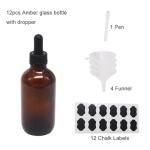 12 Pack Amber Glass Dropper Bottles 4oz