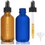 2 oz Amber & Blue Glass Dropper Bottles Set