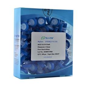 Simsii Nylon Syringe Filter 0.45um, 13mm, 100 Pack