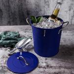 Blue Double-Wall 4L Metal Ice Bucket with Lid