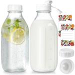 32 Oz Reusable Glass Milk Bottles with Lids