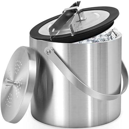 Insulated Stainless Steel Ice Bucket with Lid 3L