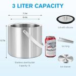 Insulated Stainless Steel Ice Bucket with Lid 3L