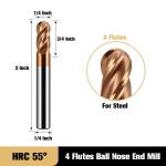 Carbide Ball Nose End Mill Bits - 1/4