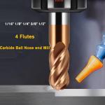 Carbide Ball Nose End Mill Bits - 1/4