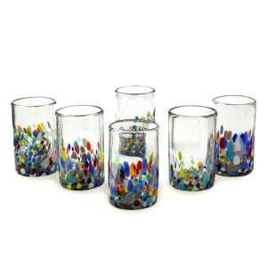 Multicolor Hand Blown Glass Water Glasses Set