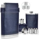 Navy Blue 8oz Stainless Steel Flask with Cups