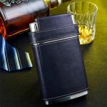 Navy Blue 8oz Stainless Steel Flask with Cups