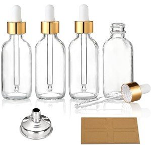 4 Pcs Glass Dropper Bottles with Funnel & Labels