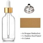 4 Pcs Glass Dropper Bottles with Funnel & Labels