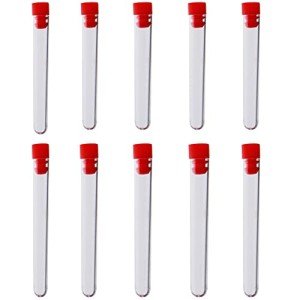 10 Clear Plastic Test Tubes with Red Caps