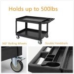 Heavy-Duty 2-Shelf Service Cart with Storage Handle