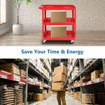 Tuffiom 3-Tier Steel Rolling Tool Cart - Red