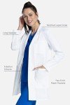 White Women's Lab Coat with Notched Lapels and Pockets