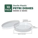 10 Pack Autoclavable Sterile Plastic Petri Dishes